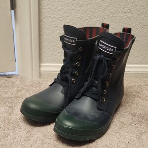 Tommy Hilfiger Dark Boots with Green Trim